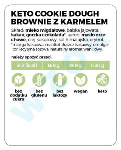 Etykieta na słoik - Deser keto cookie douch brownie z karmelem